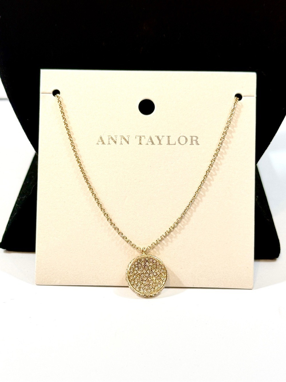 ANN TAYLOR Gold Pavé Pendant Necklace | Minimal Luxe | NWT